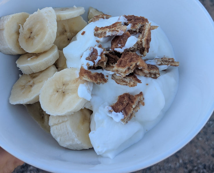 Simple plant based stroopwafel granola with yogurt