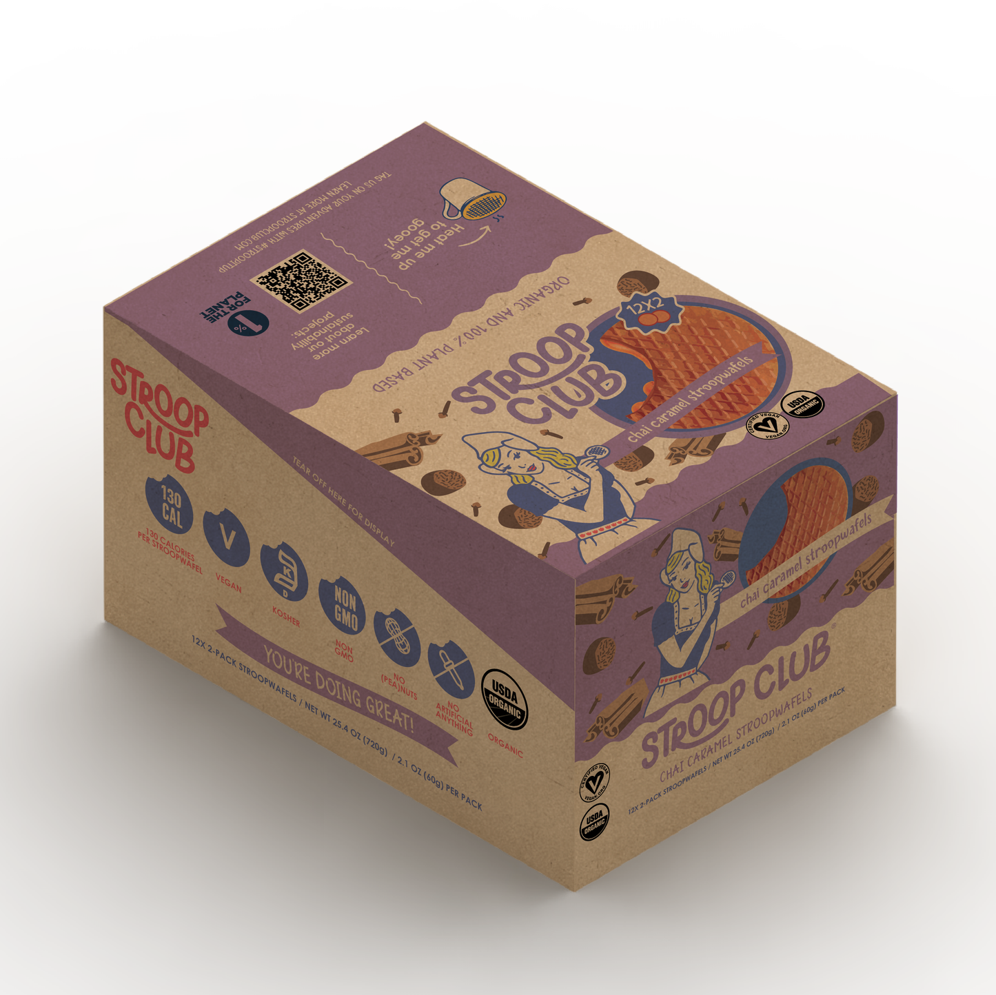 Image of box of 12-count Chai Caramel Plant Based and Organic Stroopwafels