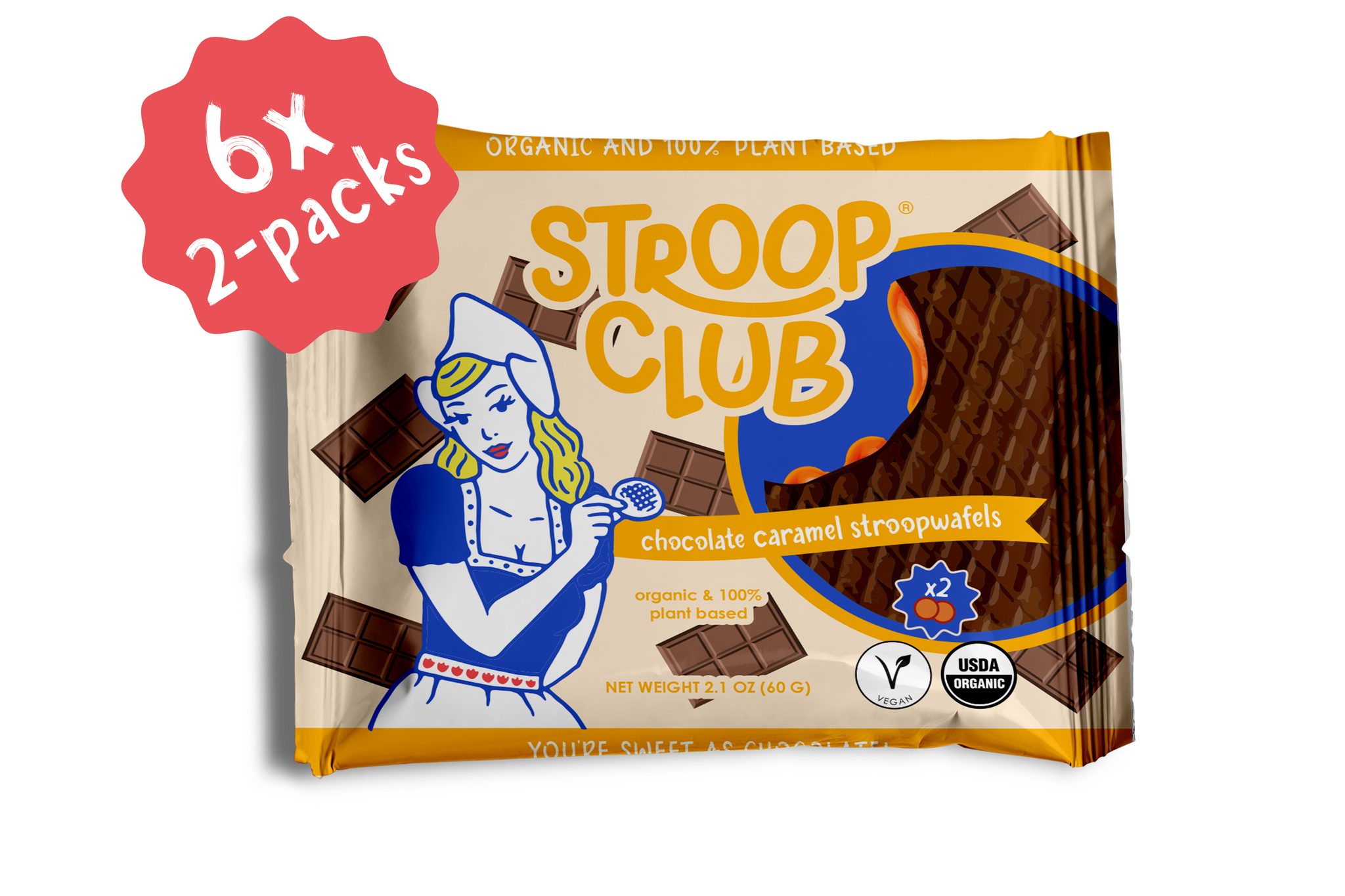 Chocolate Caramel Plant Based and Organic Stroopwafels (6x 2-pack - 12 total)