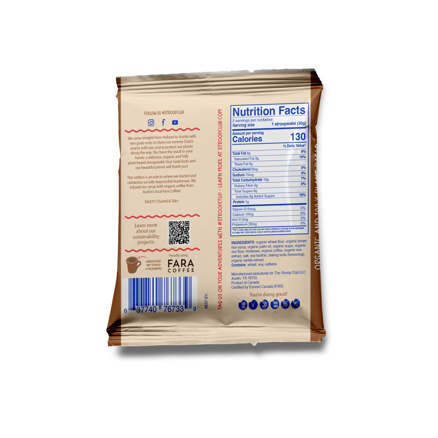 Image of back of 2-pack Coffee Caramel Plant Based and Organic Stroopwafels