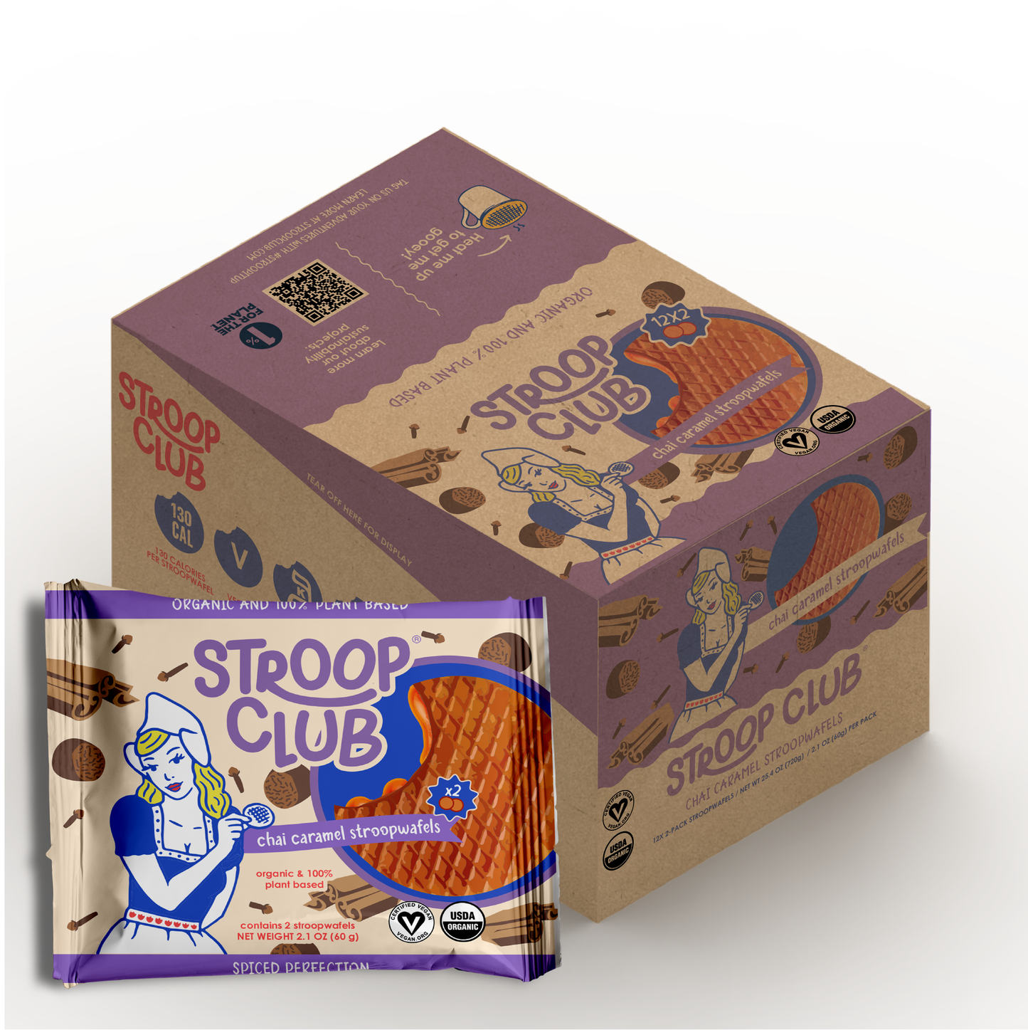 Chai Caramel Plant Based and Organic Stroopwafels (box of 12x 2-pack - 24 total)