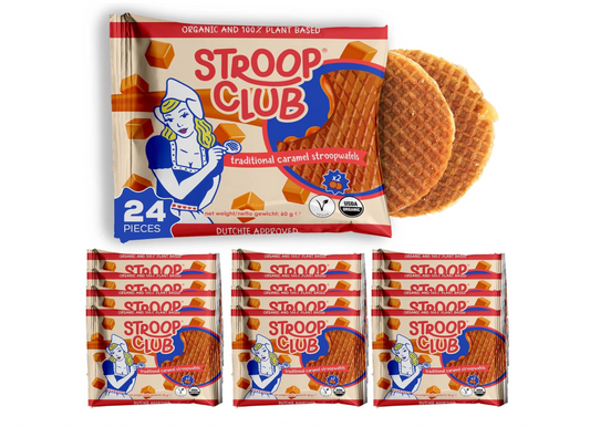 Traditional Caramel Plant Based and Organic Stroopwafels (box of 12x 2-pack - 24 total)