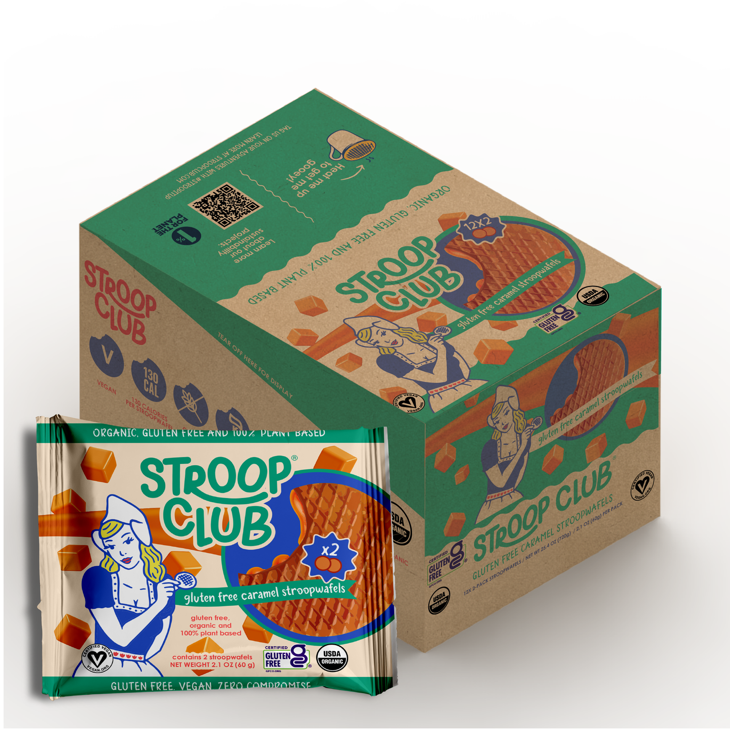 Gluten Free and Plant Based Traditional Caramel Organic Stroopwafels (box of 12x 2-pack - 24 total)