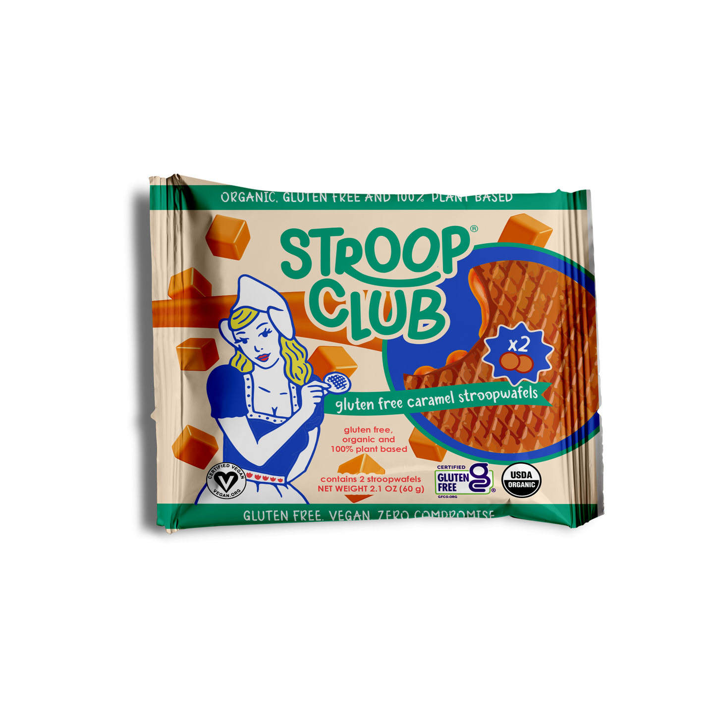 Gluten Free and Plant Based Traditional Caramel Organic Stroopwafels (box of 12x 2-pack - 24 total)