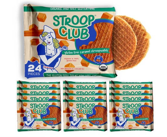 Gluten Free Traditional Caramel Organic Stroopwafels (NOT VEGAN, box of 12x 2-pack - 24 total)
