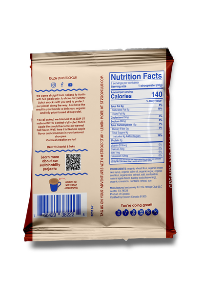 Apple Pie Caramel Plant Based and Organic Stroopwafels (box of 12x 2-pack - 24 total)