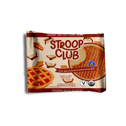 Apple Pie Caramel Plant Based and Organic Stroopwafels (box of 12x 2-pack - 24 total)