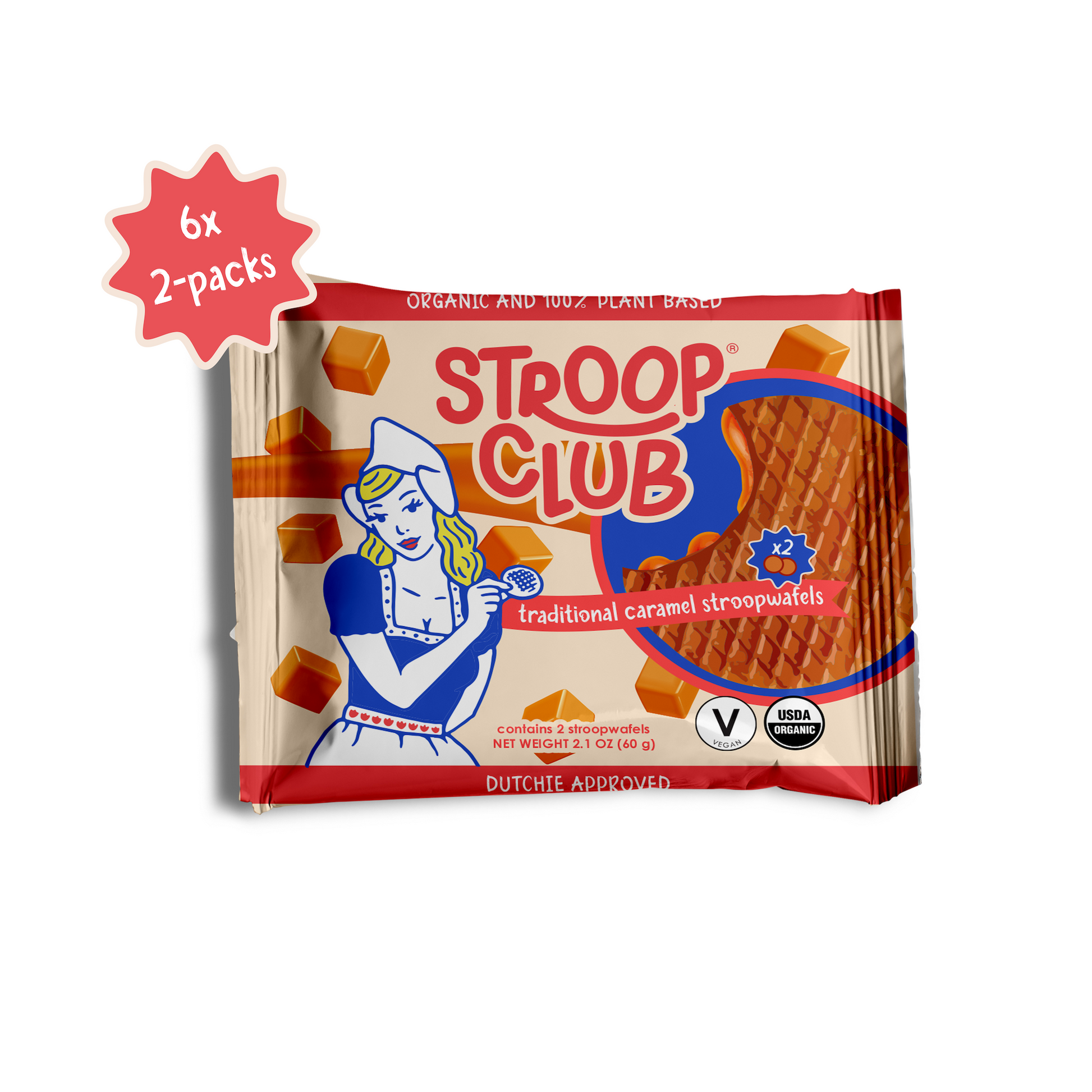 image of stroopwafel 2-pack with 6x2 badge