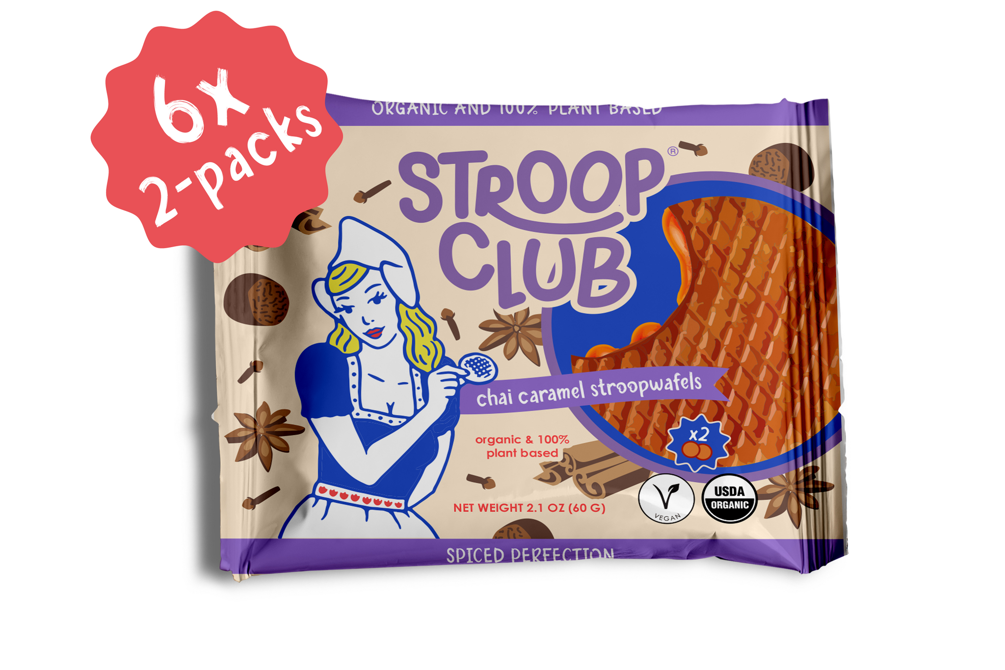Chai Caramel Plant Based and Organic Stroopwafels (6x 2-pack - 12 total)