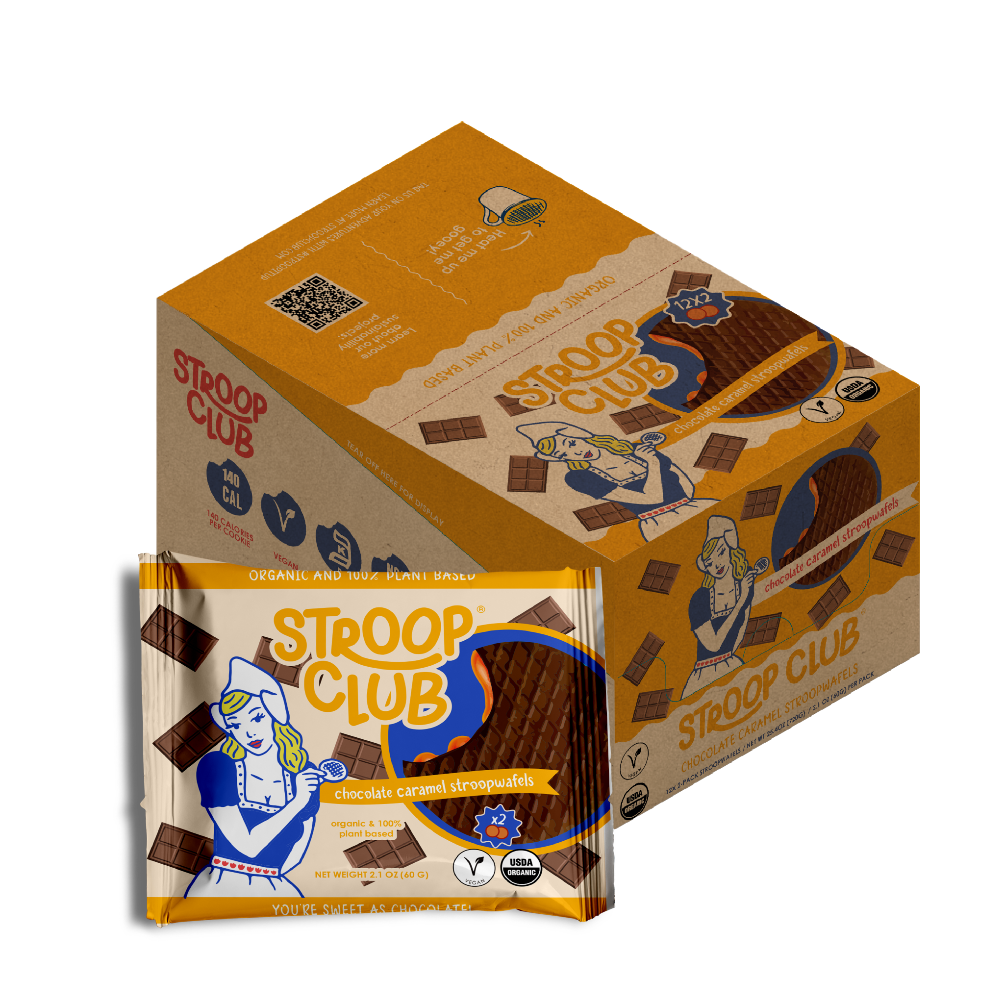 Chocolate Caramel Plant Based and Organic Stroopwafels (box of 12x 2-pack - 24 total)