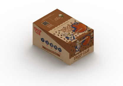 Image of box of 12 2-packs of plant based and organic coffee caramel stroopwafels