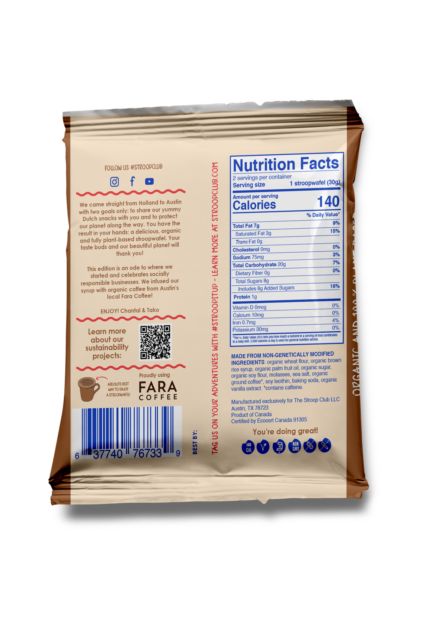 Image of back of 2-pack Coffee Caramel Plant Based and Organic Stroopwafels