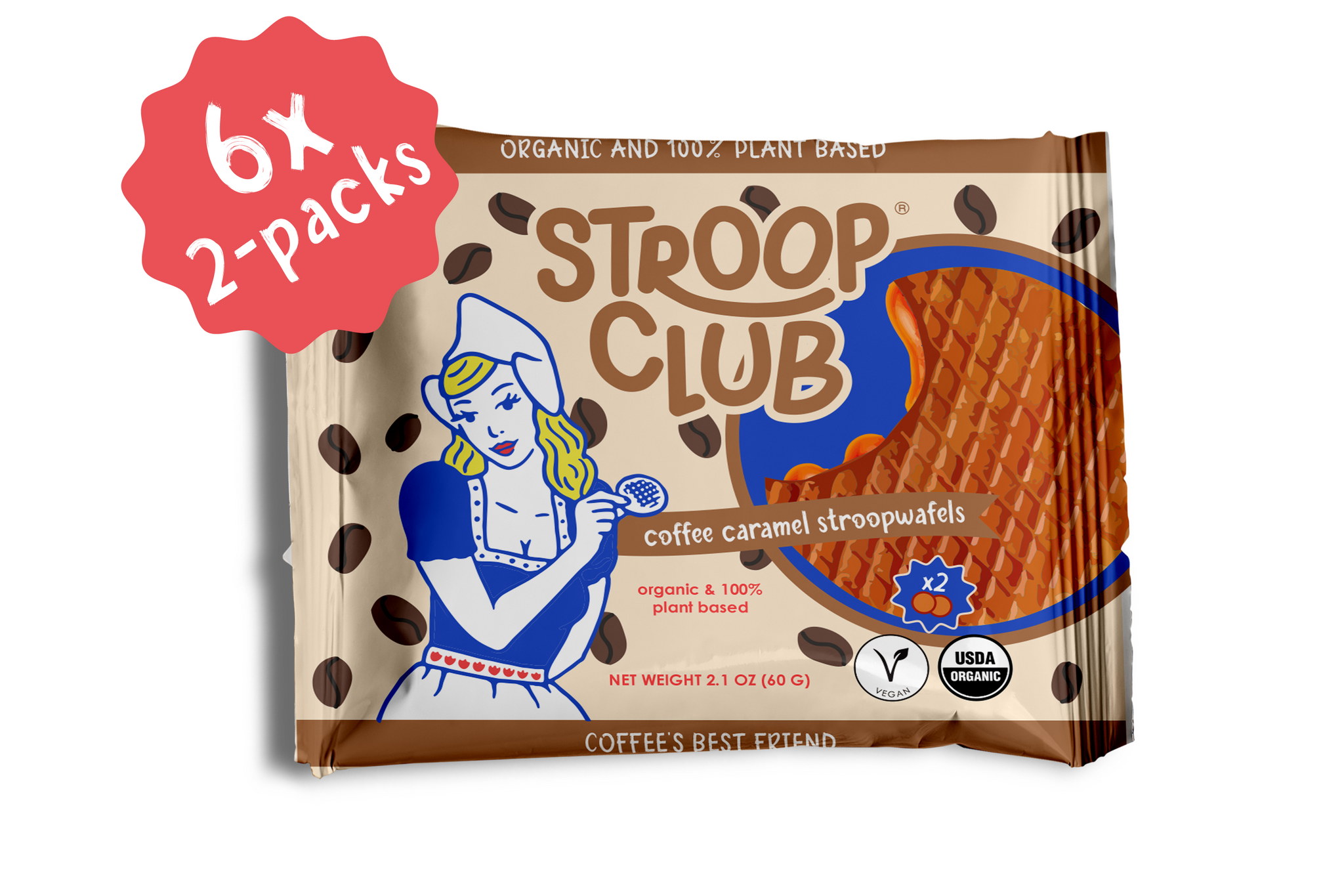 Coffee Caramel Plant Based and Organic Stroopwafels (6x 2-pack - 12 total)