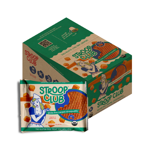 Picture of box of Gluten Free stroopwafels and an individual package