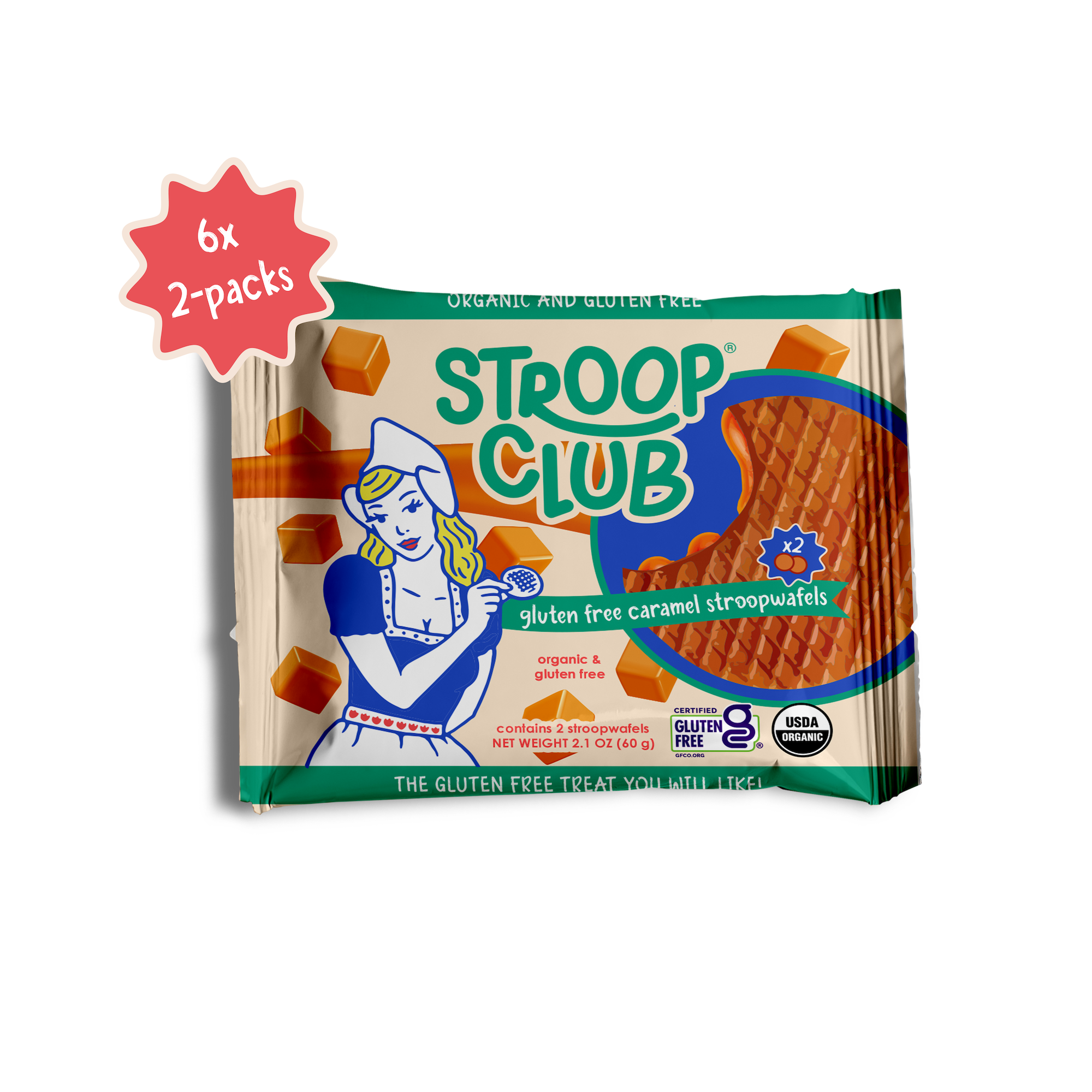 **NON-VEGAN** Gluten Free Traditional Caramel Organic Stroopwafels (6x 2-pack - 12 total)