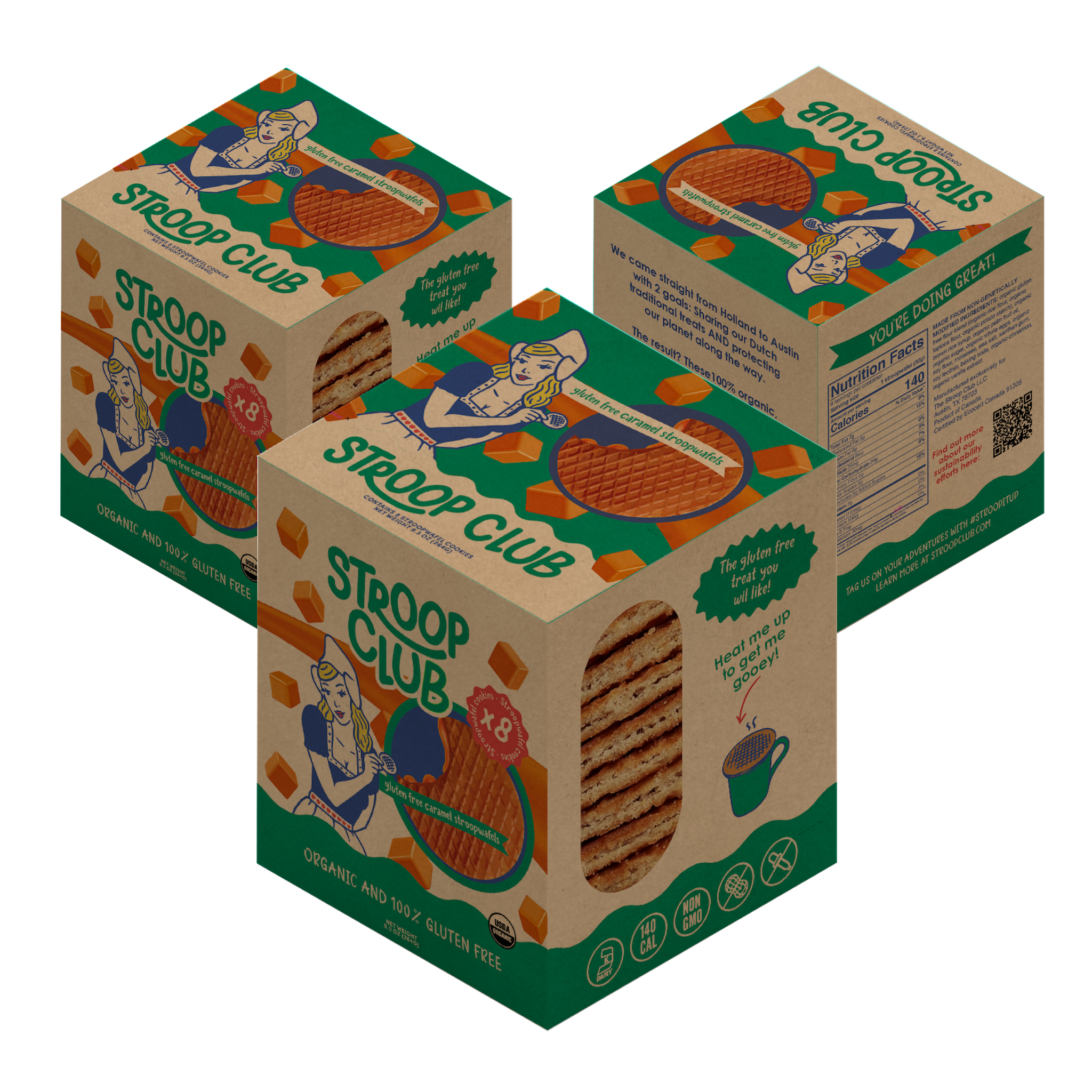 **NON-VEGAN** Gluten Free Caramel Organic Stroopwafel 3x 8-pack (24 total)