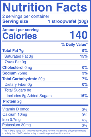 Nutrition Facts of Chai Caramel Plant Based and Organic Stroopwafels