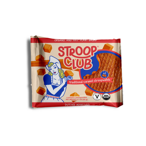 Image of the front of a 2 pack Traditional Caramel  Organic and Pland  Based Stroopwafels